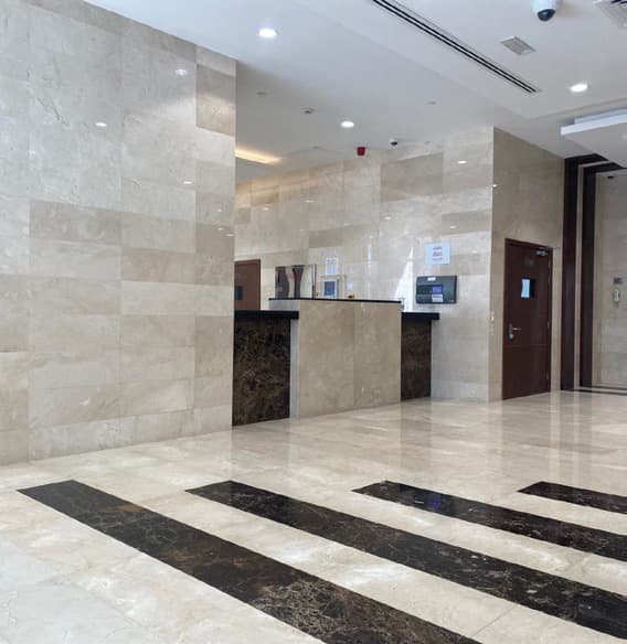 Luxury marble lobby completed by The Hub Maintenance Abu Dhabi